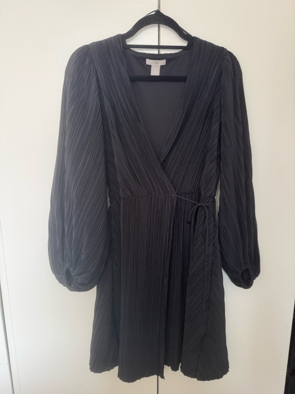 H&M Black Pleated Wrap Mini Dress